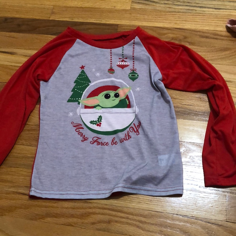 Red Baby Yoda/Grogu Christmas “Merry Force be with You,” Pajama Top